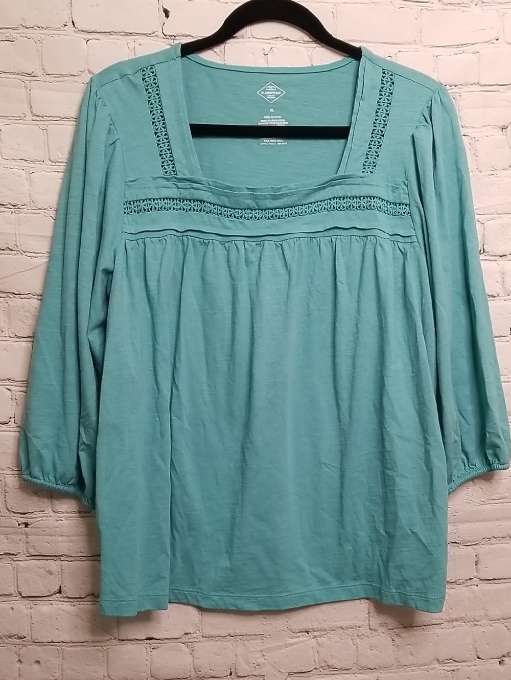 St Johns Bay Blue Green Cotton Top 3/4 Sleeve XL